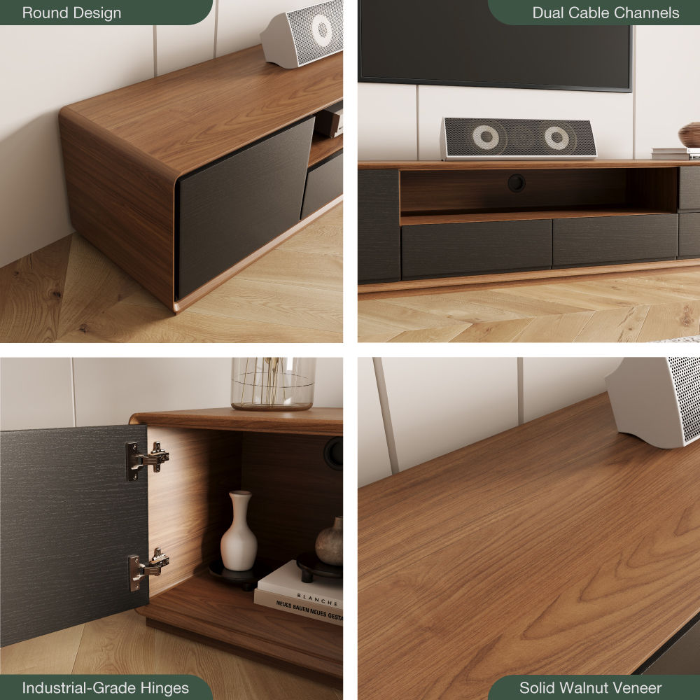 with Cabinets Dark Wood & Black MDF TV Stands