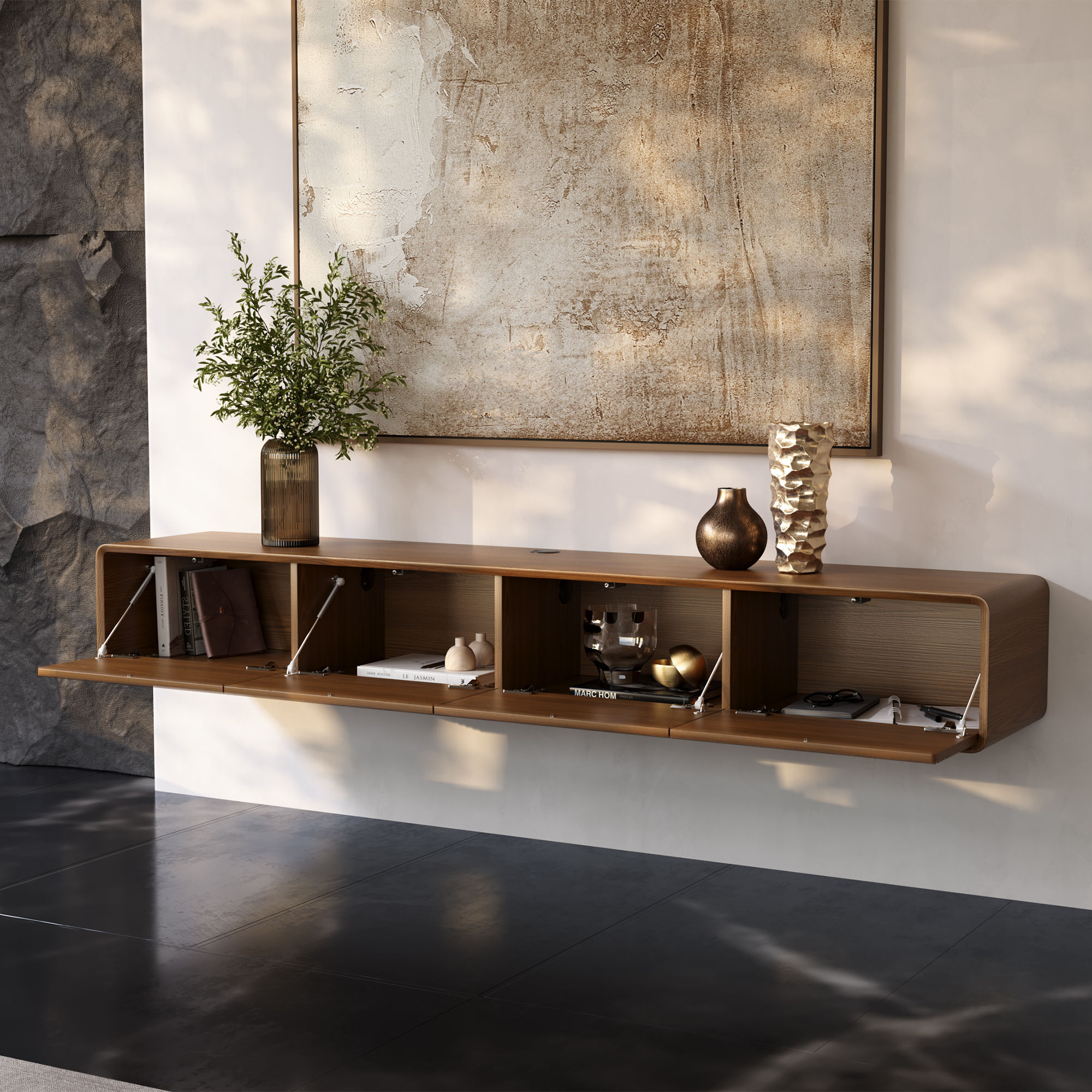 Mid Century Modern Walnut Color MDF TV Stands