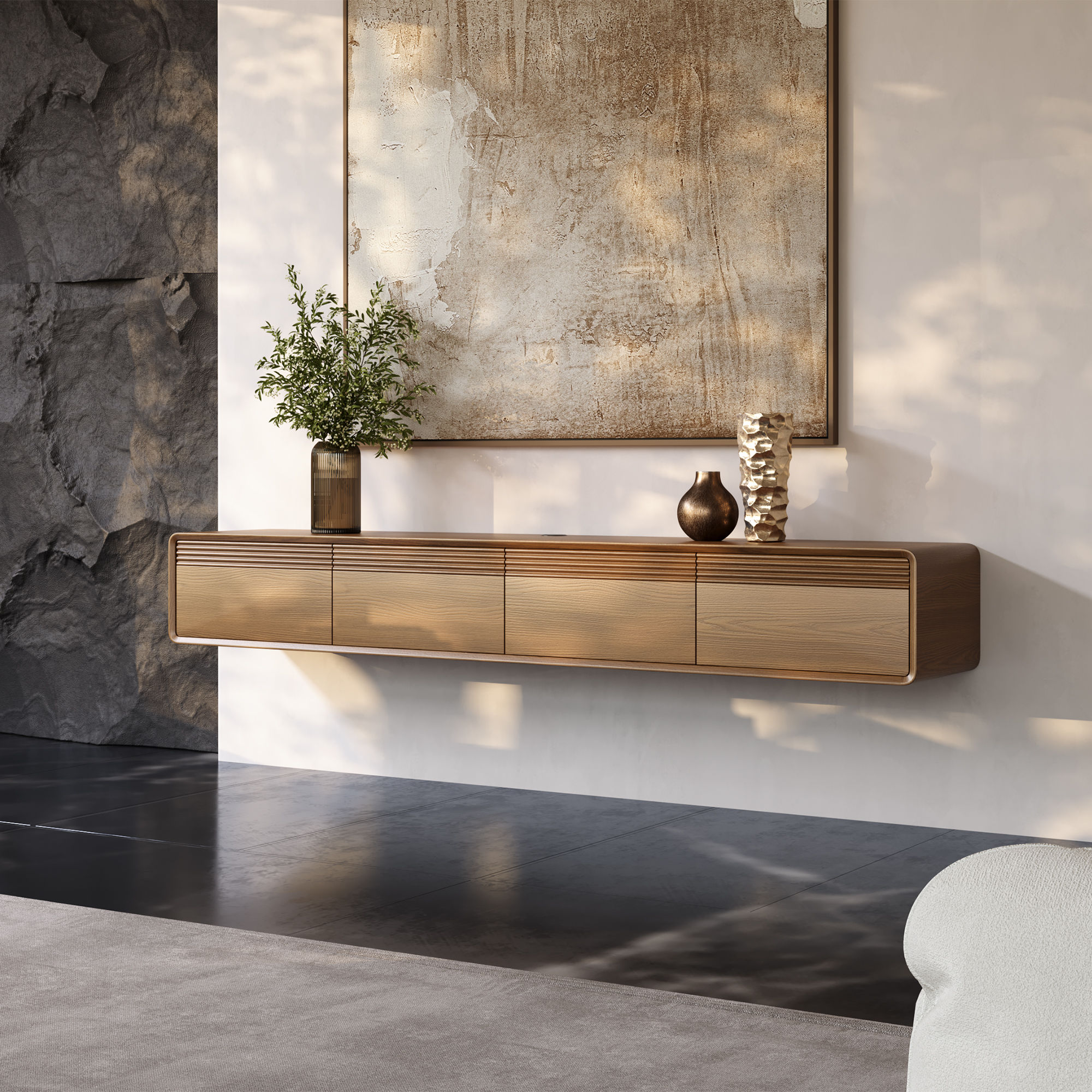 with Cabinets Walnut Color MDF TV Stands