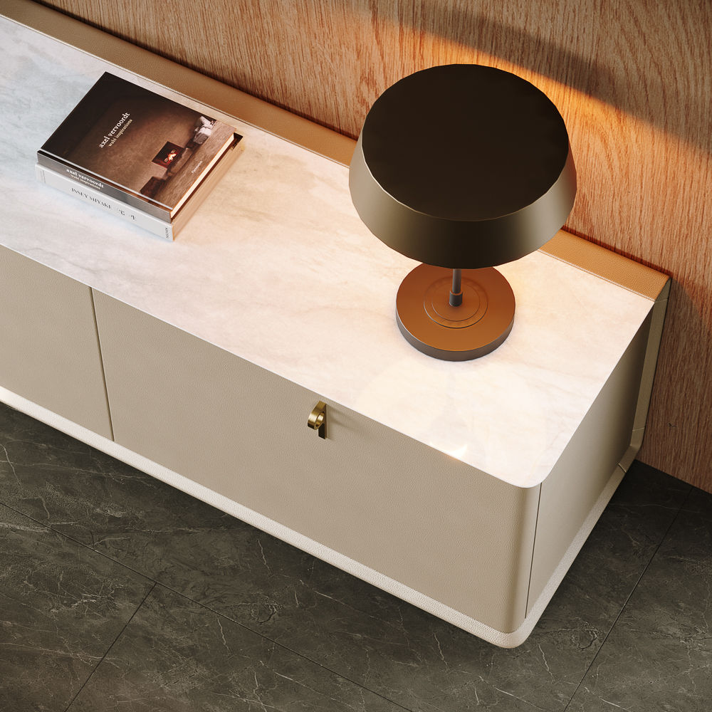 On the Ground Beige Plywood & Marble TV Stands