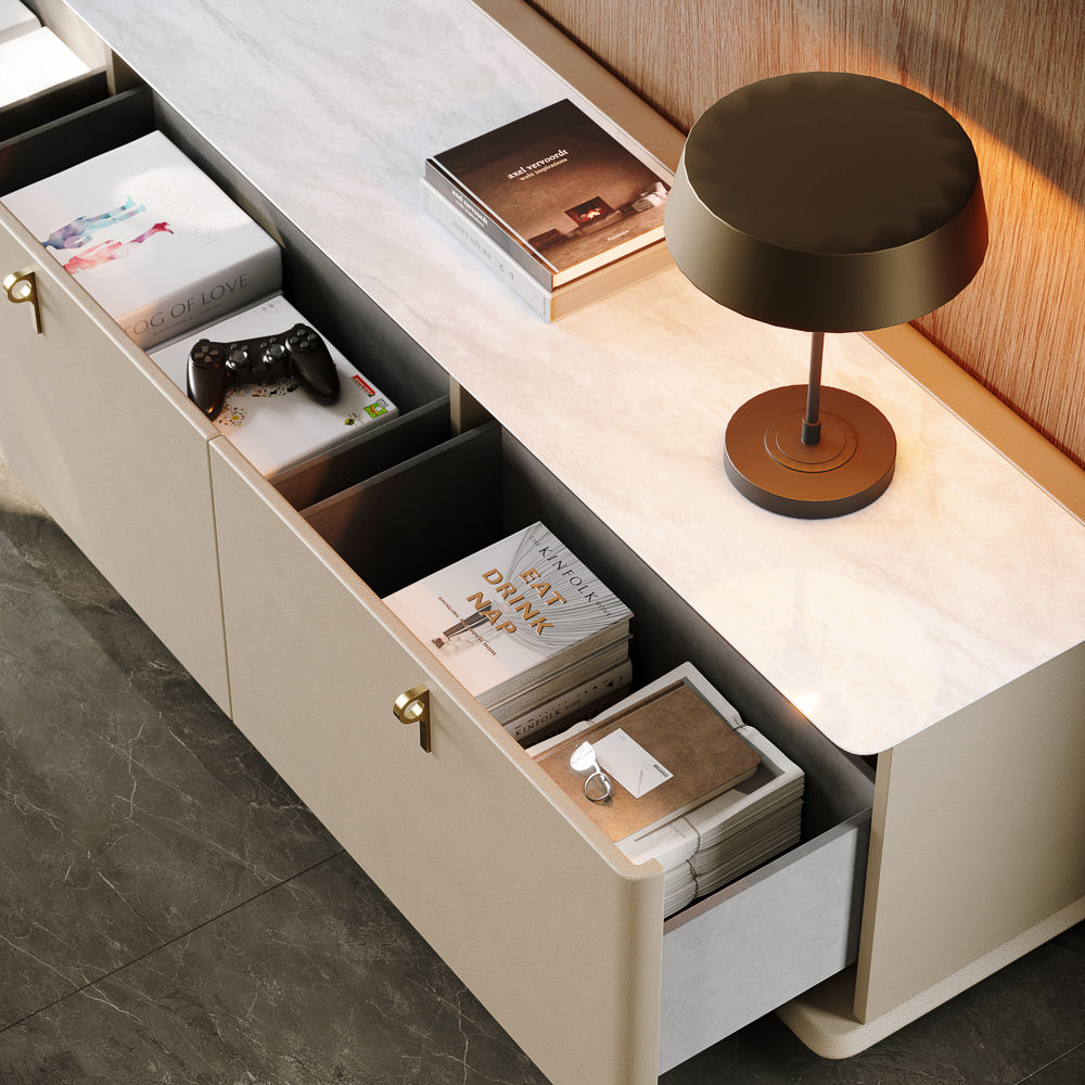 Modern Luxury Beige Plywood & Marble TV Stands