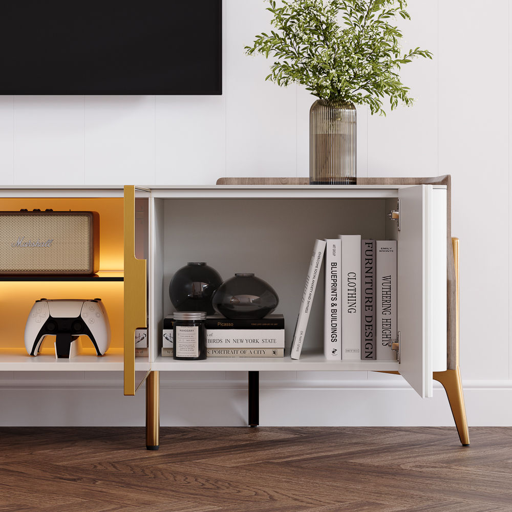 with Storage White Sintered Stone TV Stands