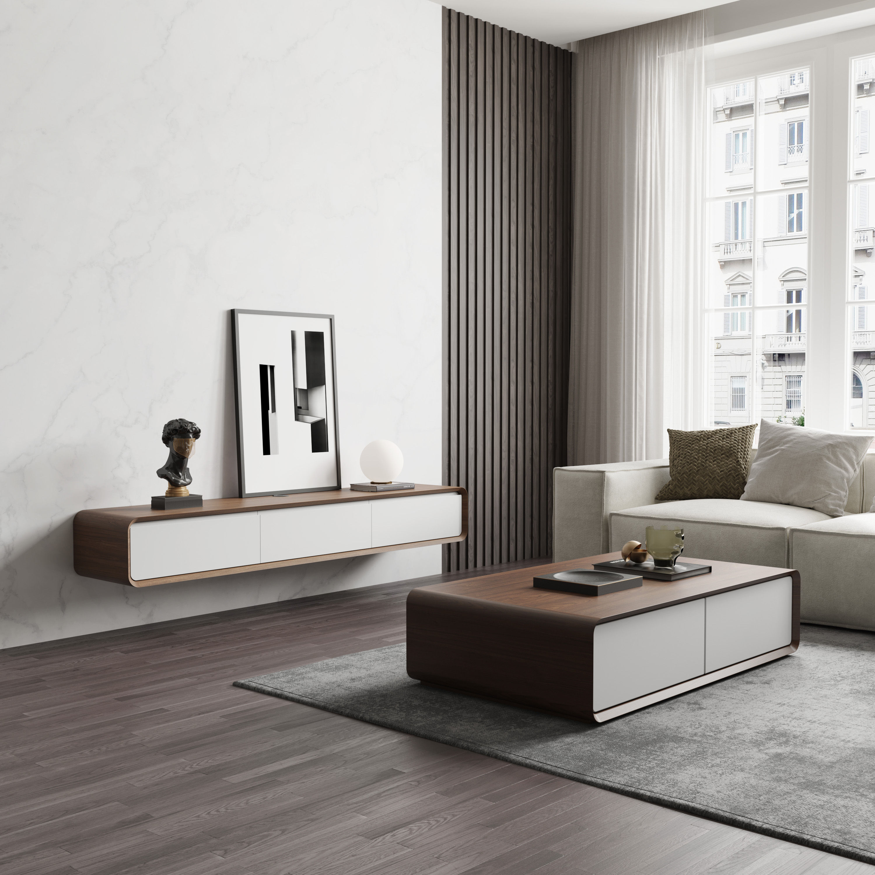 Modern Dunkles Holz und Weiß  MDF TV-Möbel