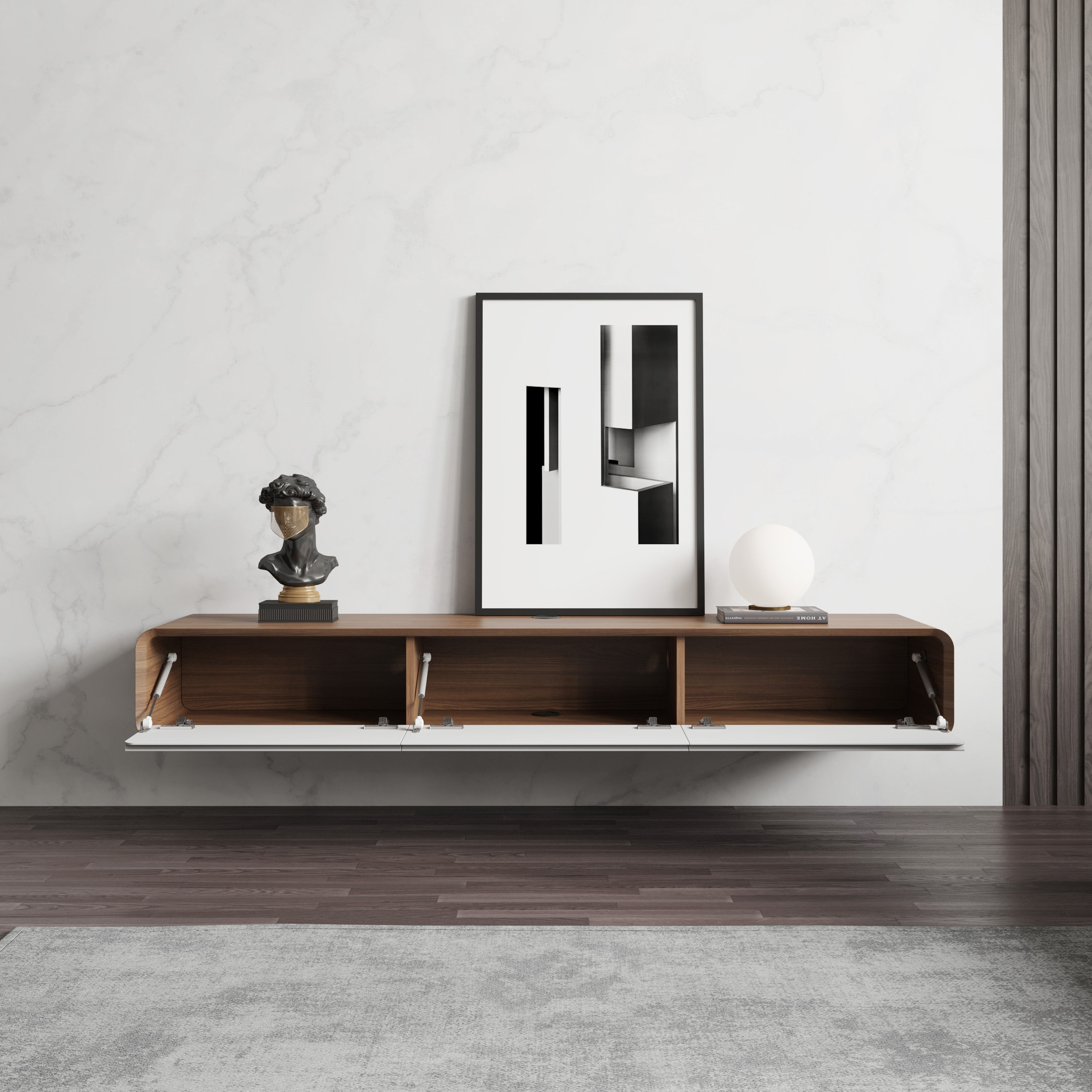schwebend Dunkles Holz und Weiß  MDF TV-Möbel