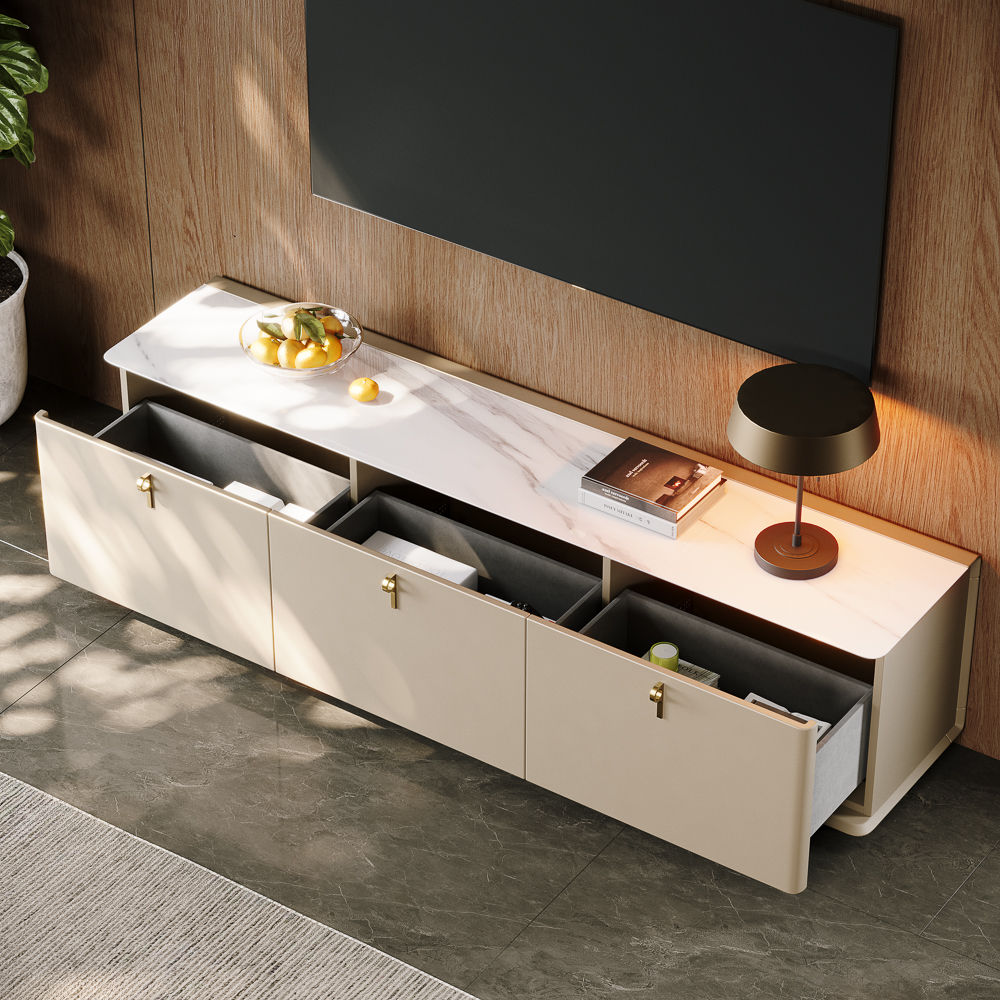 Partly Assemble Beige Plywood TV Stands