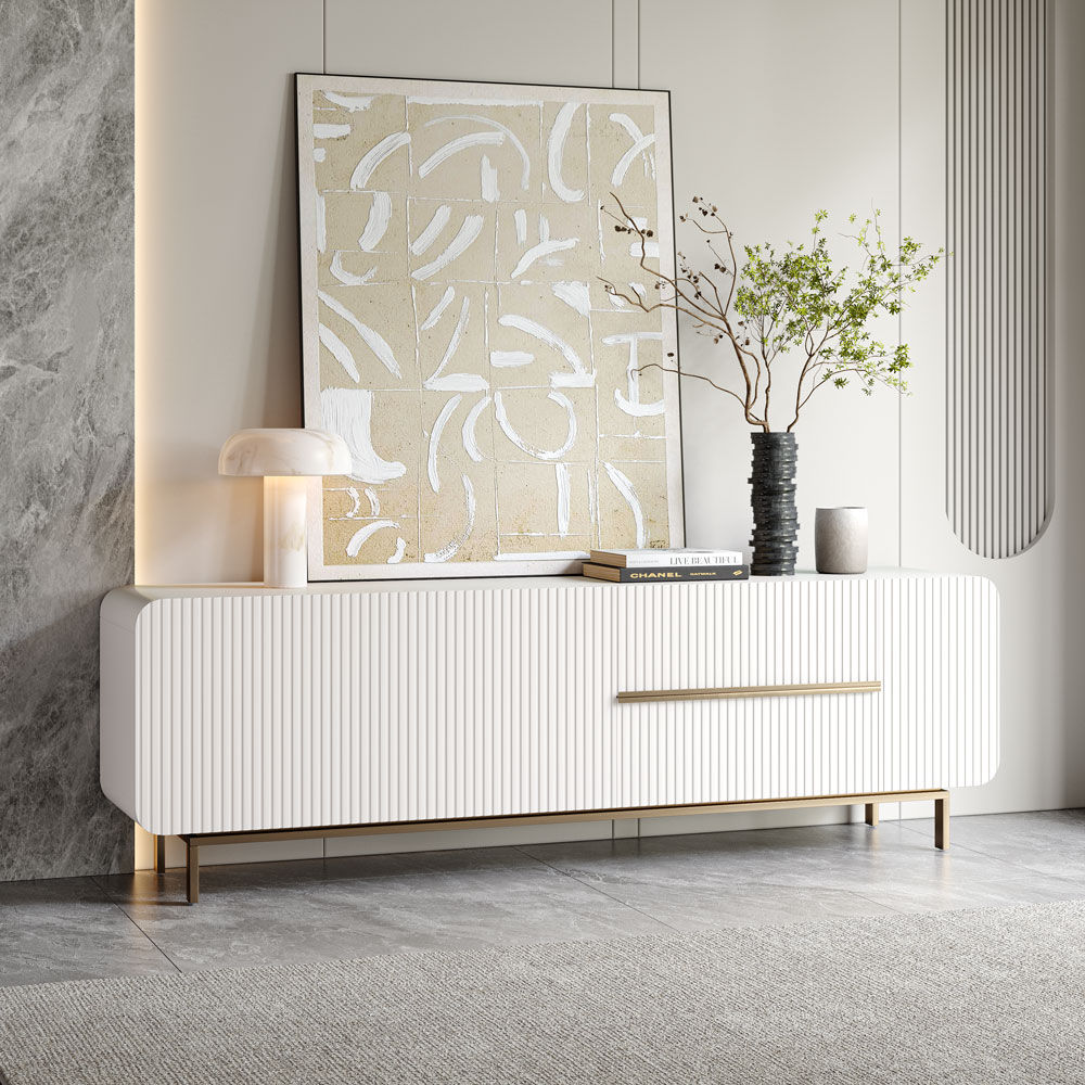 Fabric Beige Plywood TV Stands