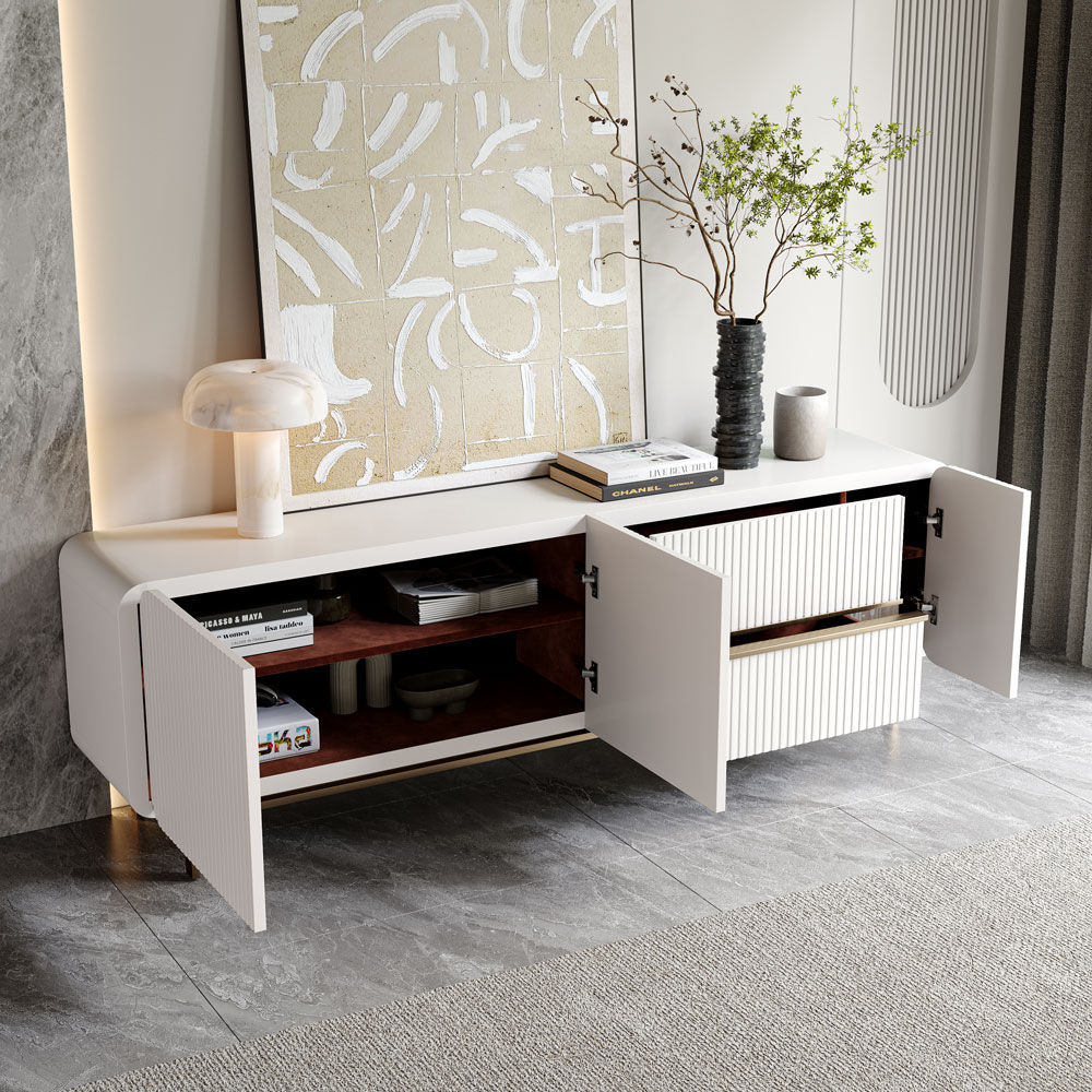 Partly Assemble Beige Plywood TV Stands
