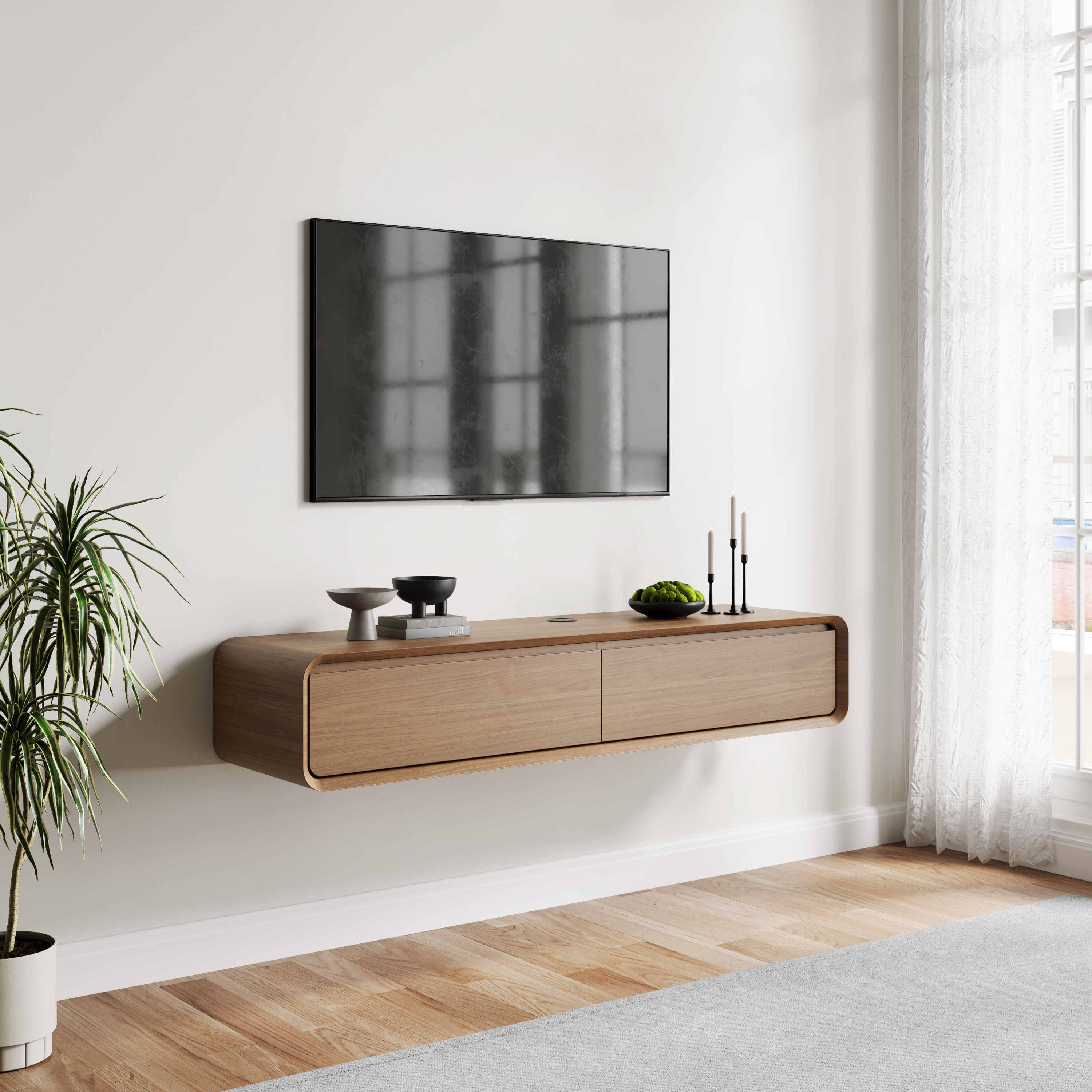 Floating Dark Wood MDF TV Stands