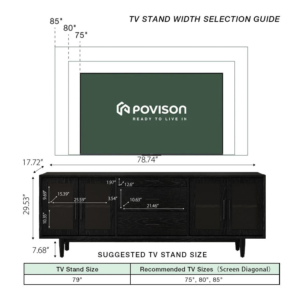 Solid Wood Leg Black MDF TV Stands