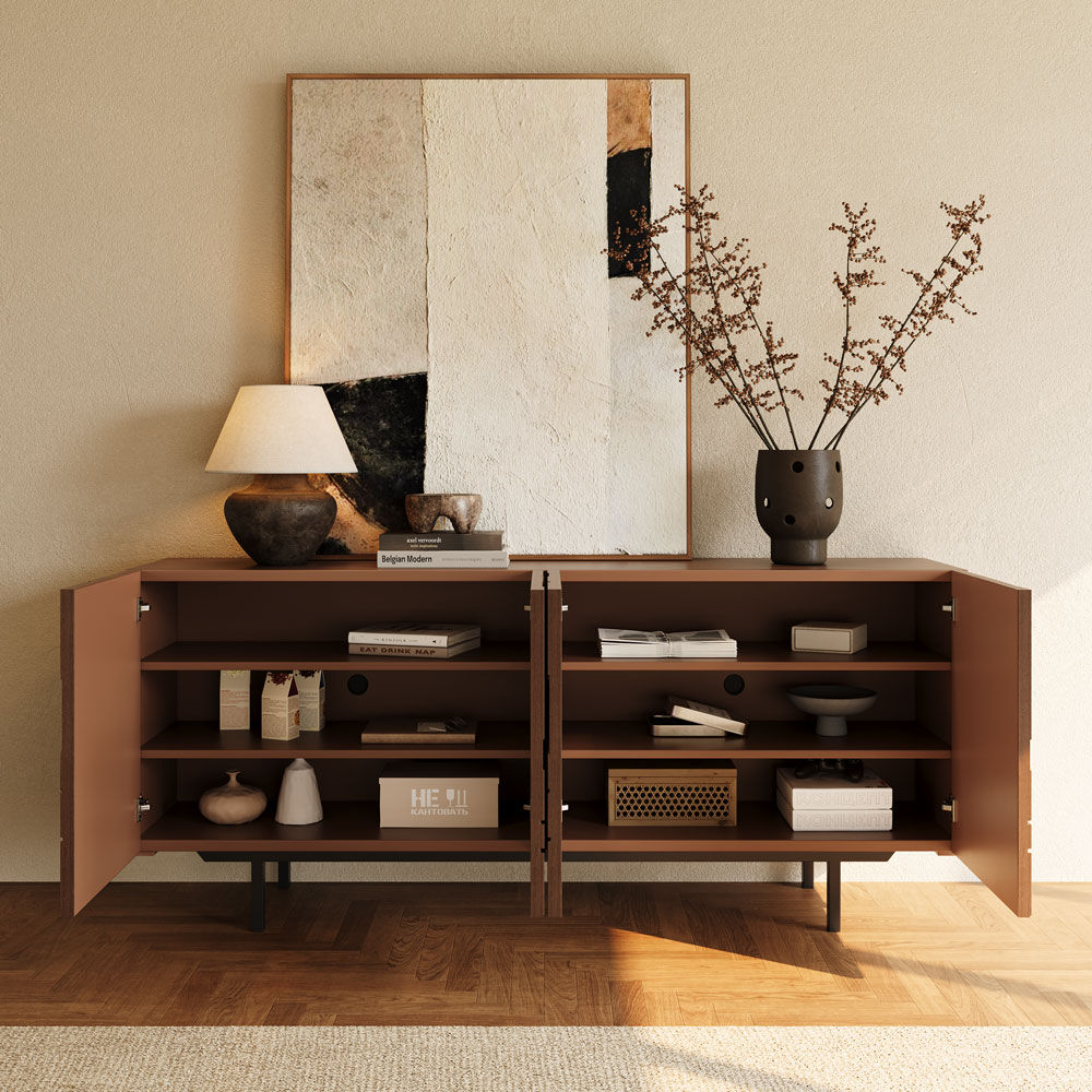 with Doors Walnut Color MDF TV Stands