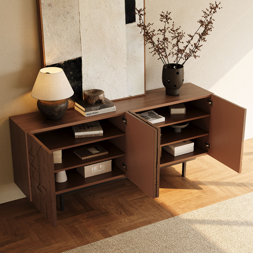 Carbon Steel Walnut Color MDF TV Stands