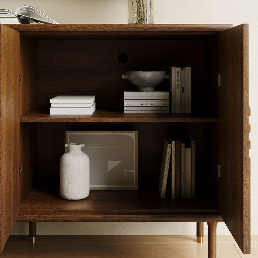 with Shelves Walnut Color MDF TV Stands
