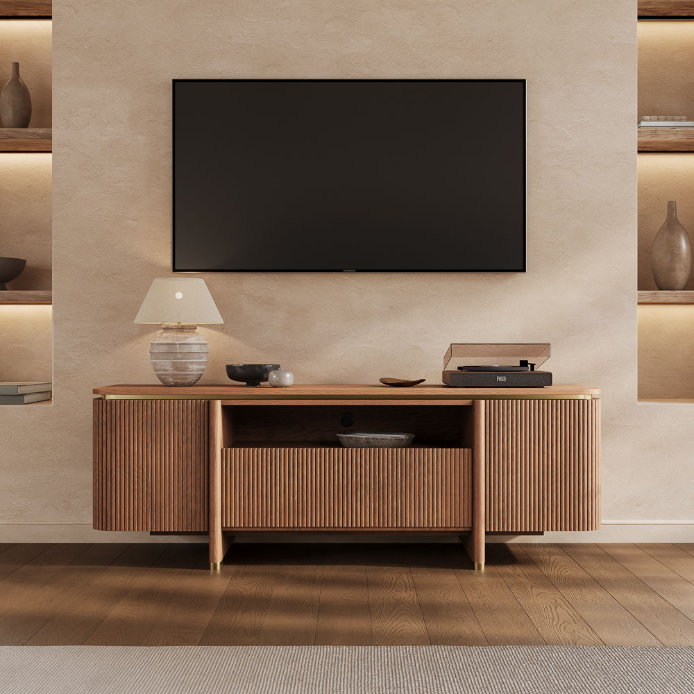 Perfect for 65 Inch TV Walnut Color Plywood TV Stands