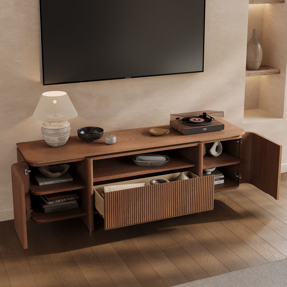 Perfect for 65 Inch TV Walnut Color Plywood TV Stands