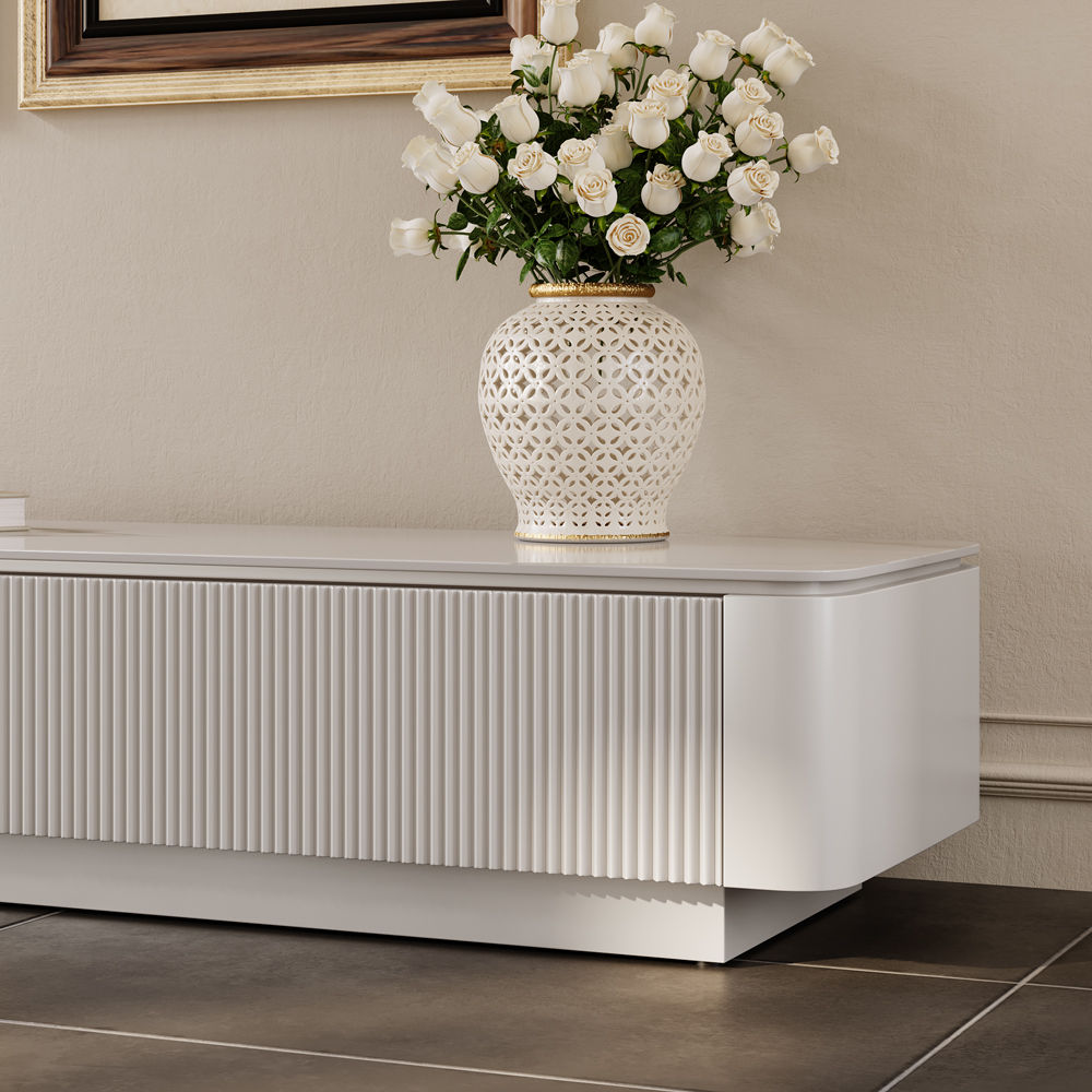 Low White Glossy Sintered Stone TV Stands