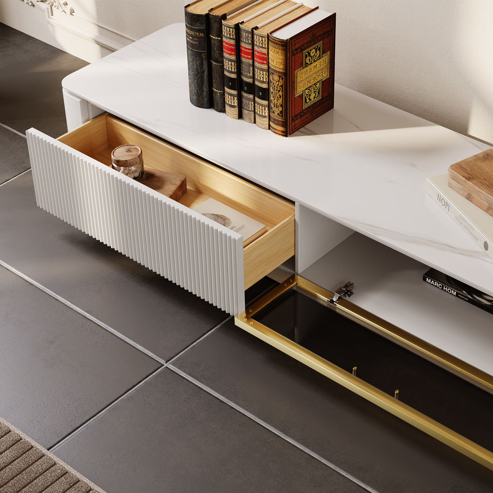 with Storage White Glossy Sintered Stone TV Stands