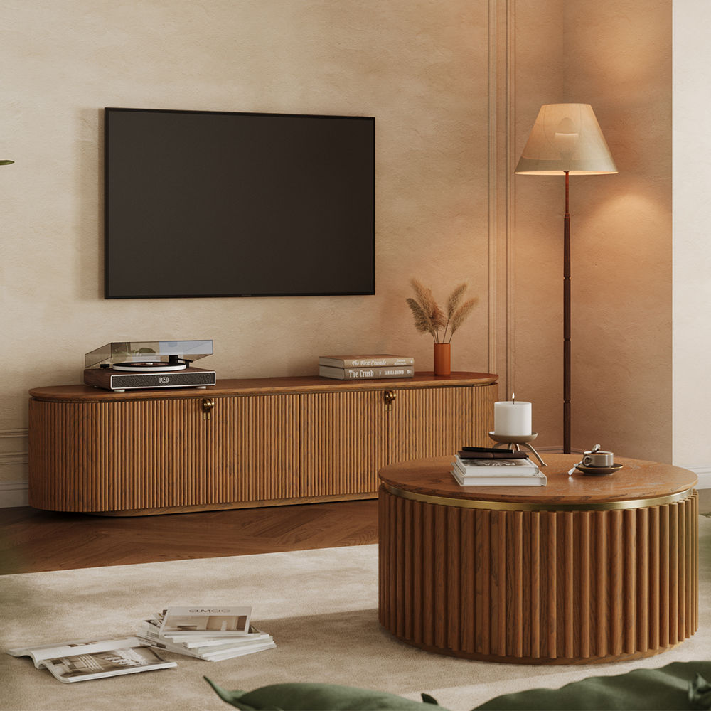 Perfect for 75 Inch TV Walnut Color Plywood TV Stands