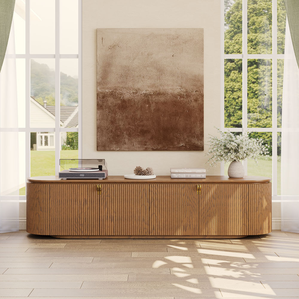 Perfect for 75 Inch TV Walnut Color Plywood TV Stands