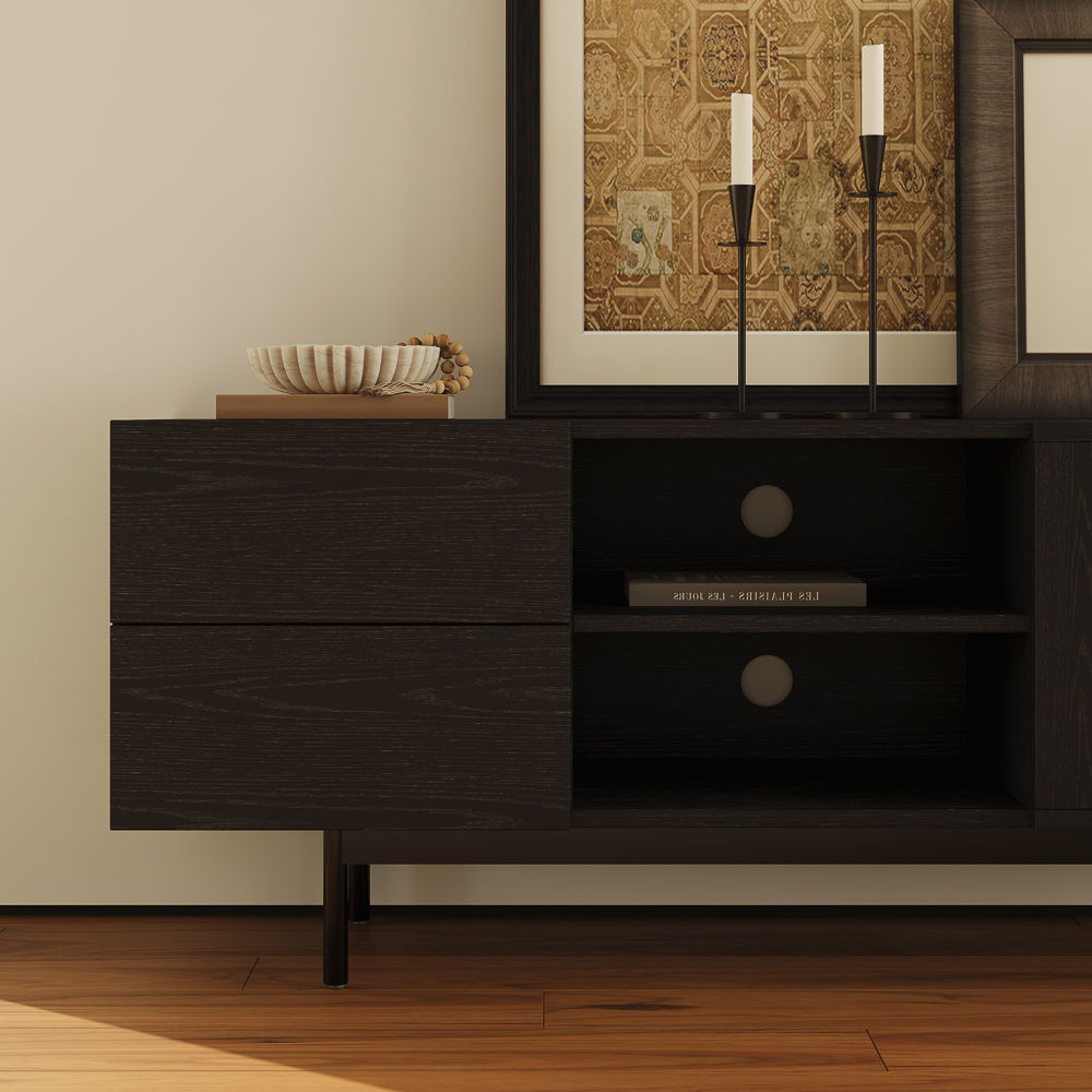 with Doors Black Plywood TV Stands