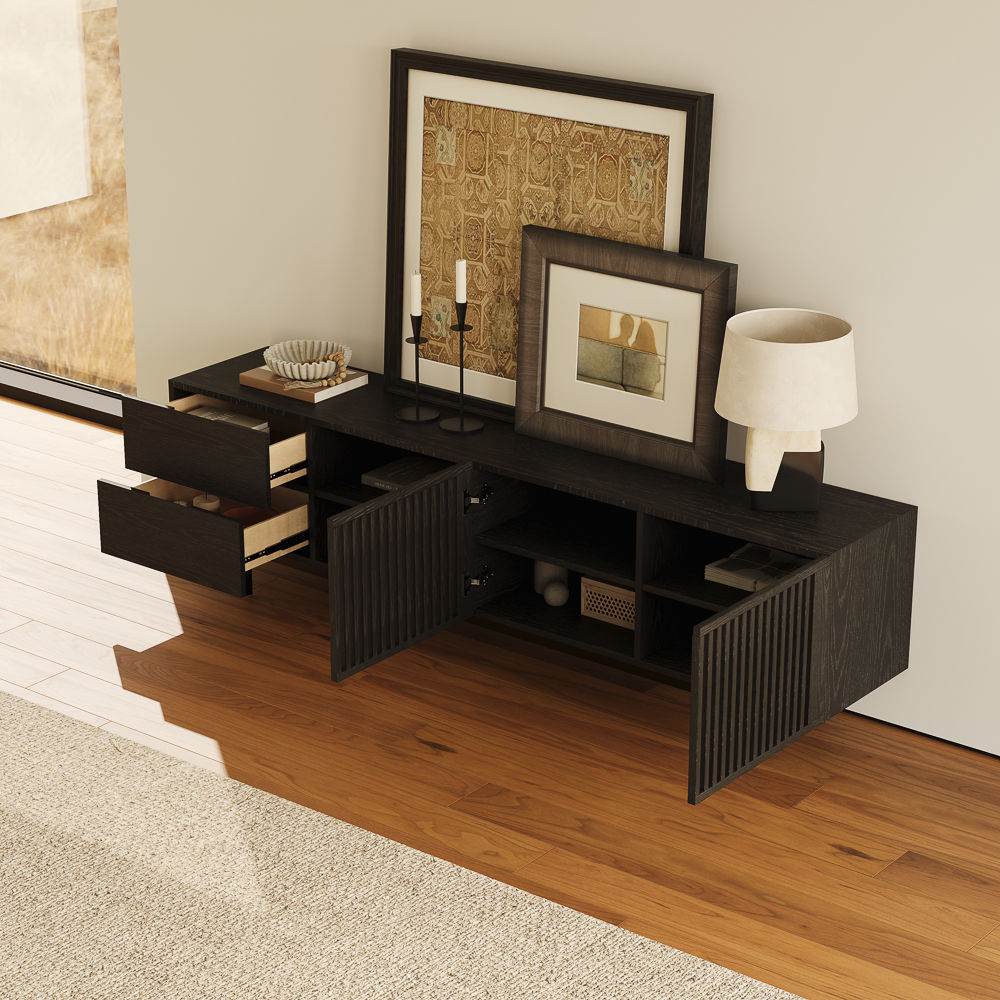 Perfect for 75 Inch TV Black Plywood TV Stands