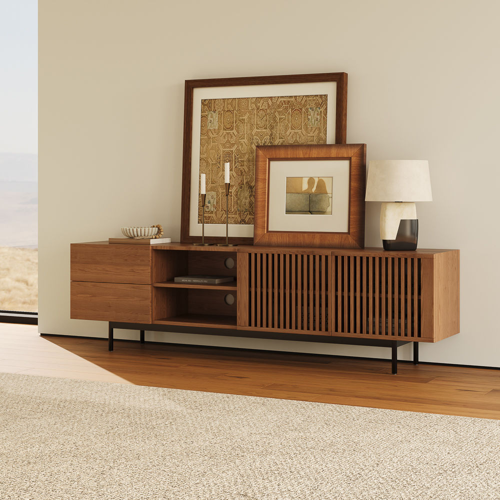 with Storage Walnut Color Plywood TV Stands