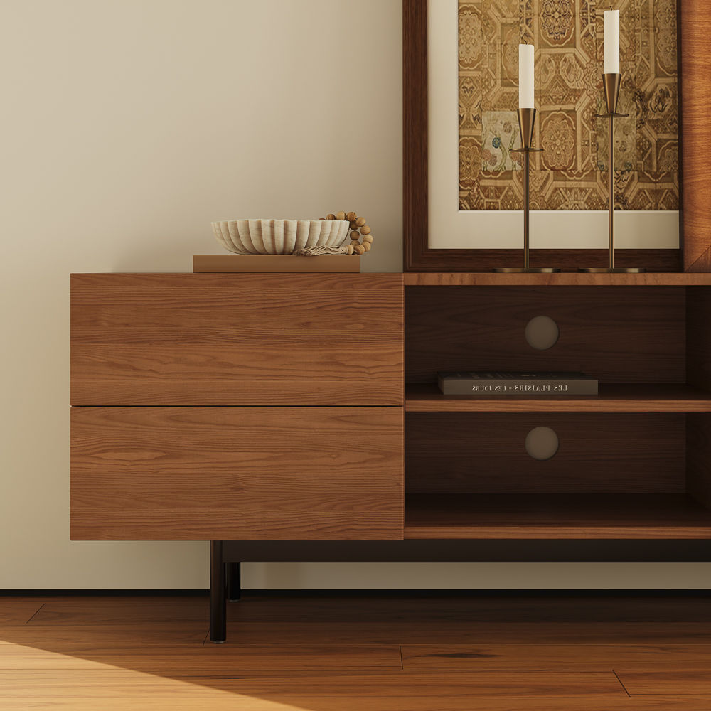 Living Room Walnut Color Plywood TV Stands