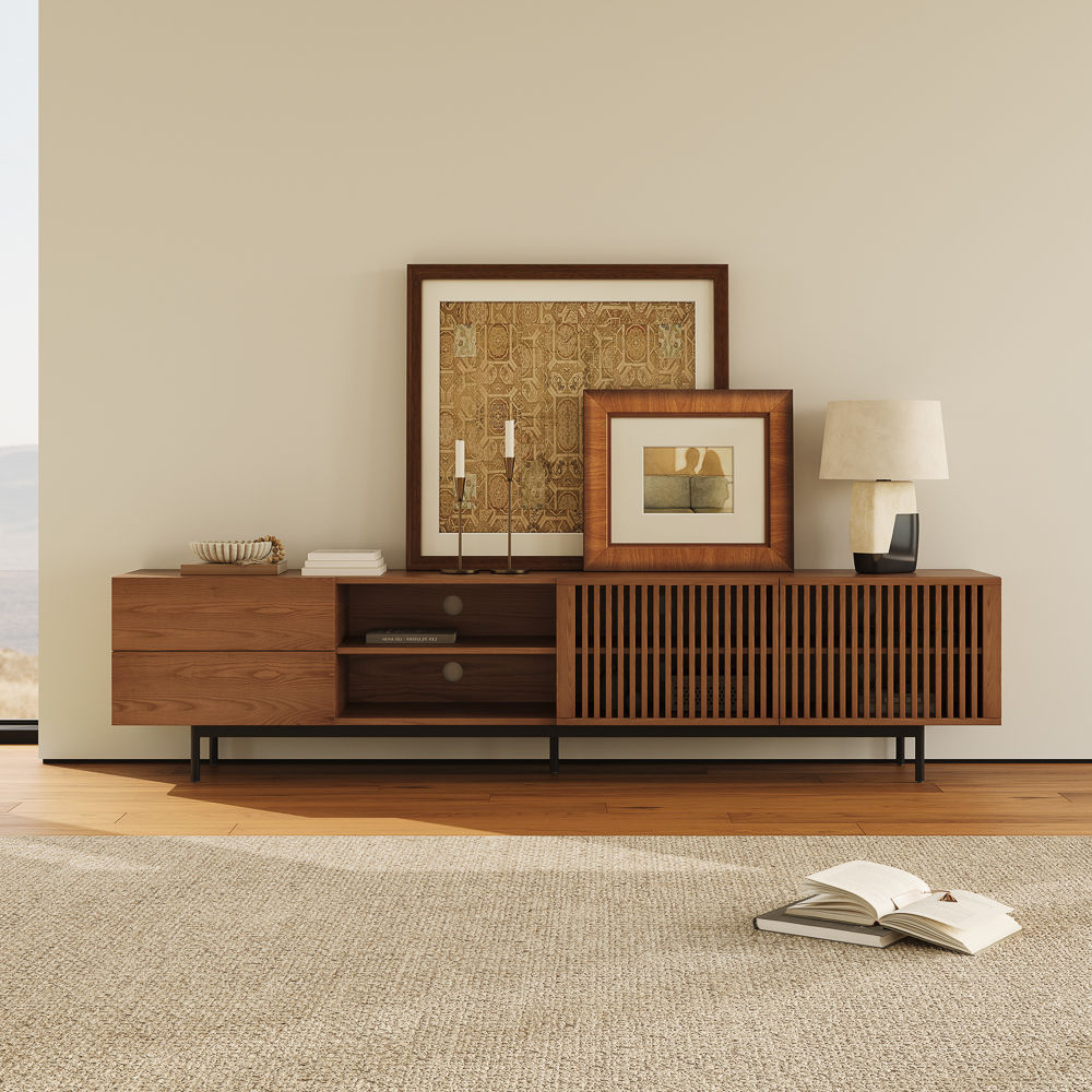 Long Walnut Color Plywood TV Stands