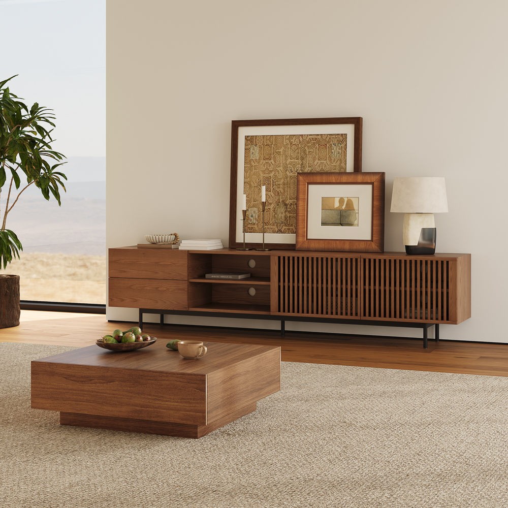 Large Walnut Color Plywood TV Stands