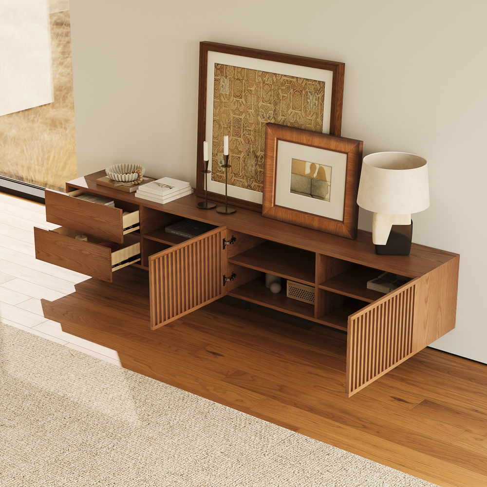 Mid Century Modern Walnut Color Plywood TV Stands