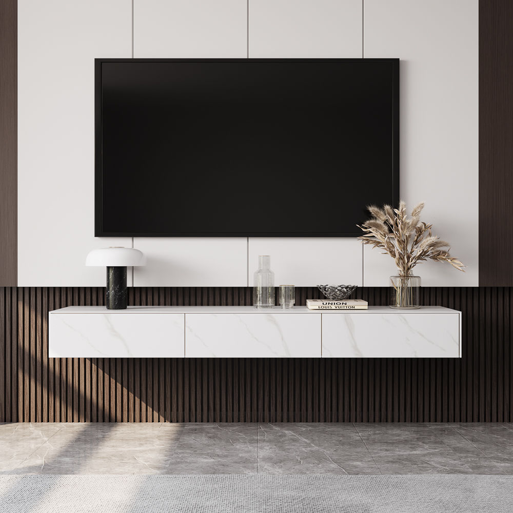 Minimalist White Sintered Stone TV Stands