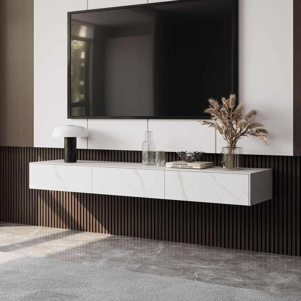 Floating White Sintered Stone TV Stands