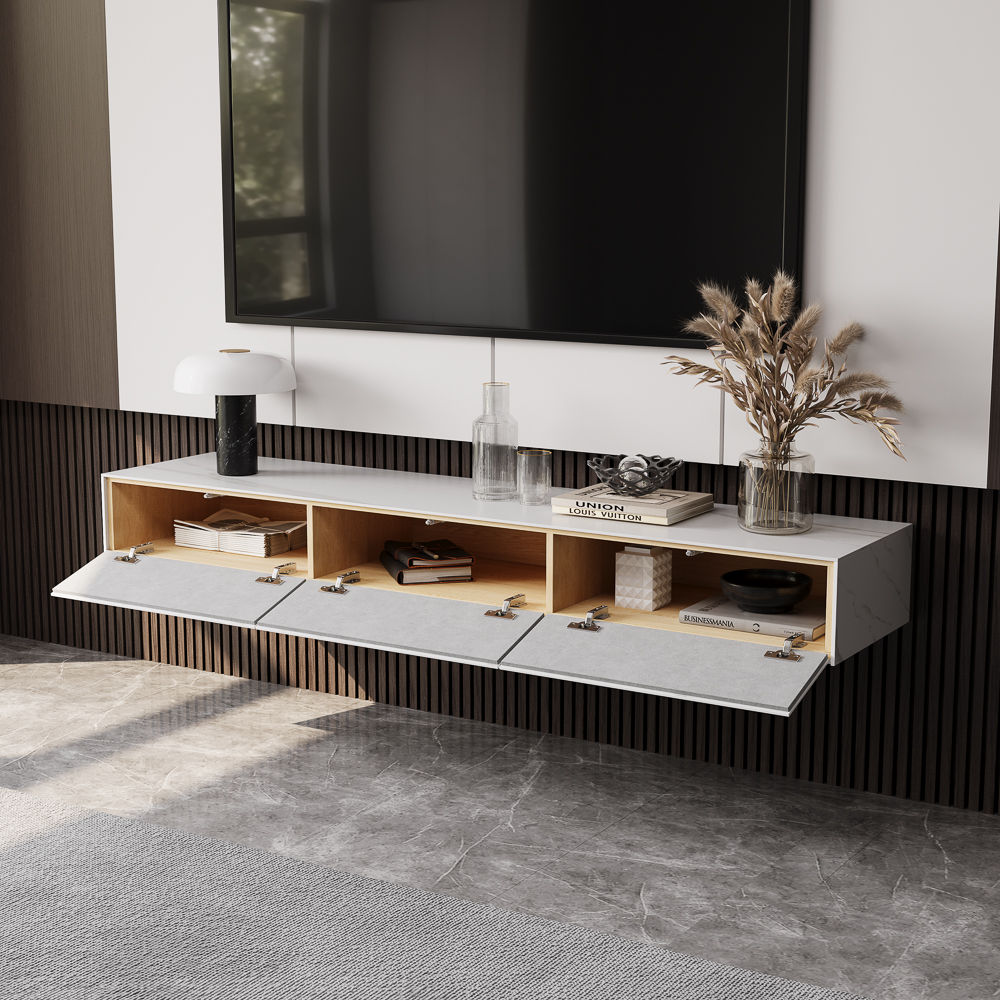 with Storage White Sintered Stone TV Stands