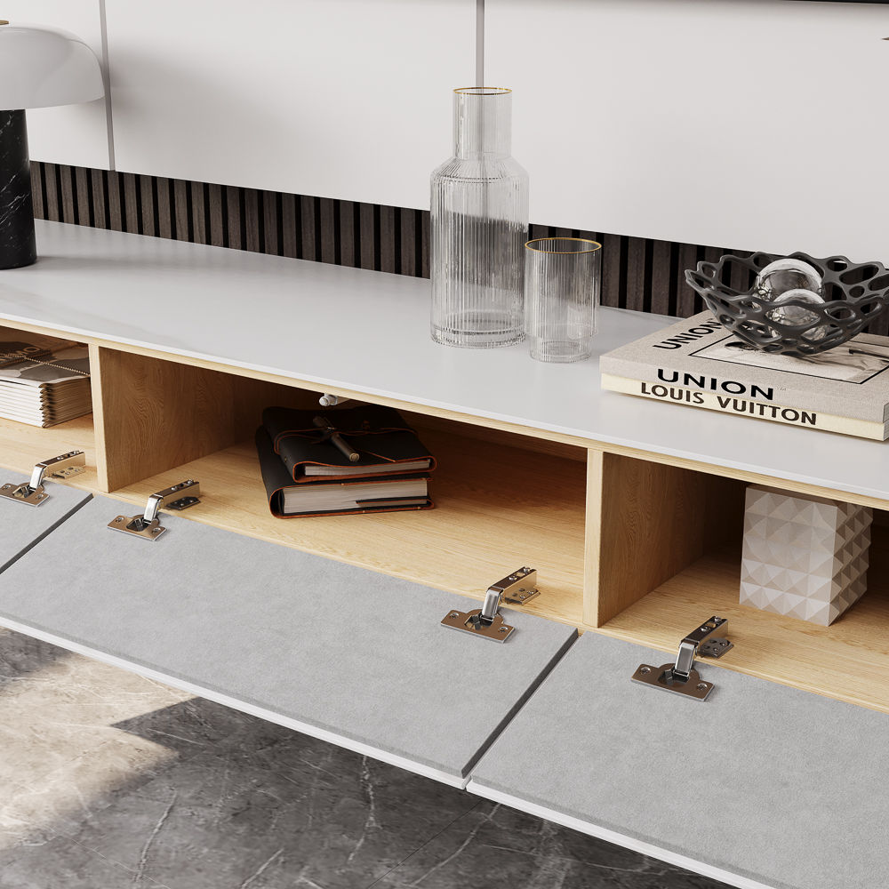 Perfect for 65 Inch TV White Sintered Stone TV Stands