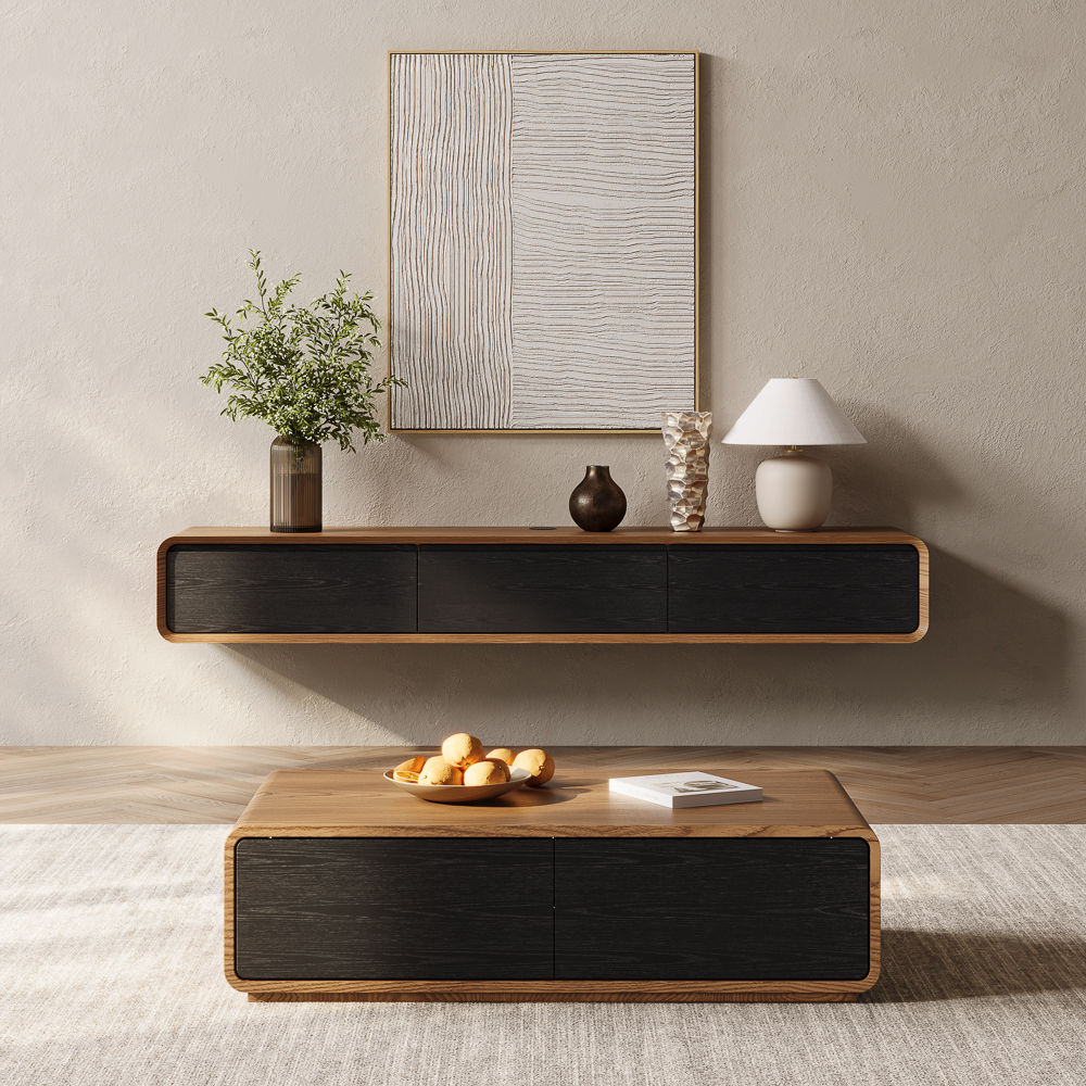 Floating Dark Wood & Black MDF TV Stands