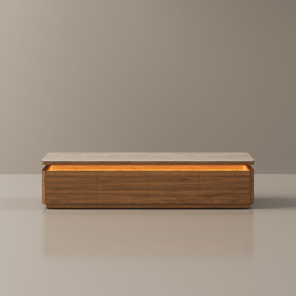 Sintered Stone Walnut Color MDF TV Stands