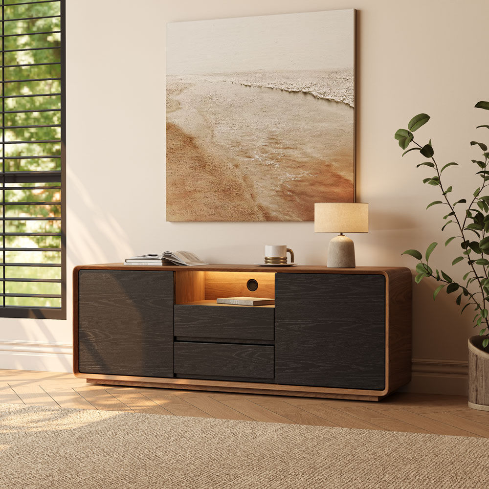 with Storage Dark Wood & Black MDF TV Stands