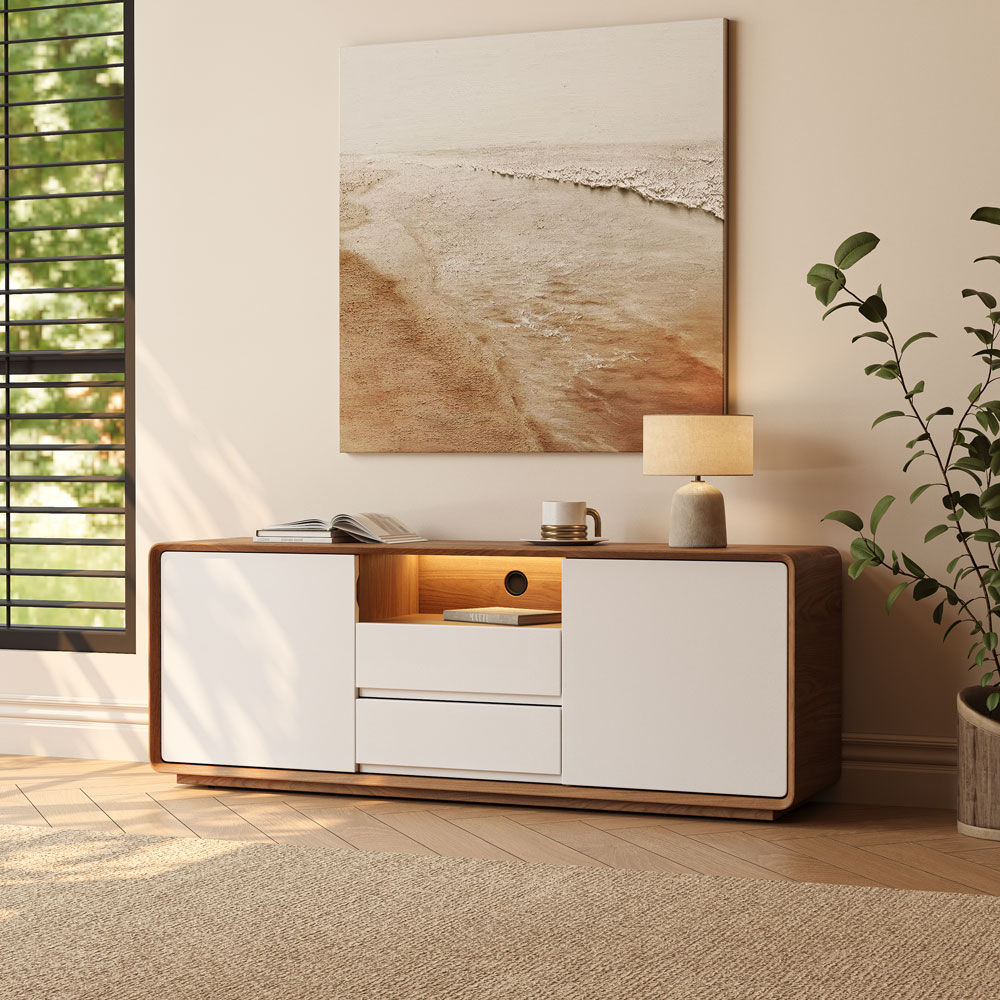Fully Assemble Dark Wood & White MDF TV Stands
