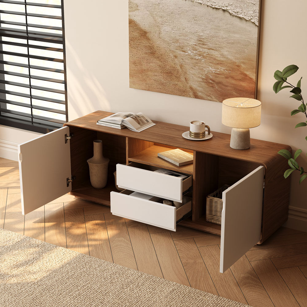 Wood Dark Wood & White MDF TV Stands