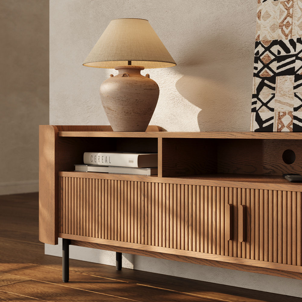 Carbon Steel Walnut Color MDF TV Stands
