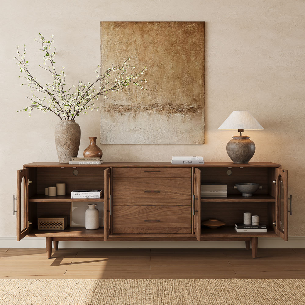 Solid Wood Leg Walnut Color MDF  TV Stands