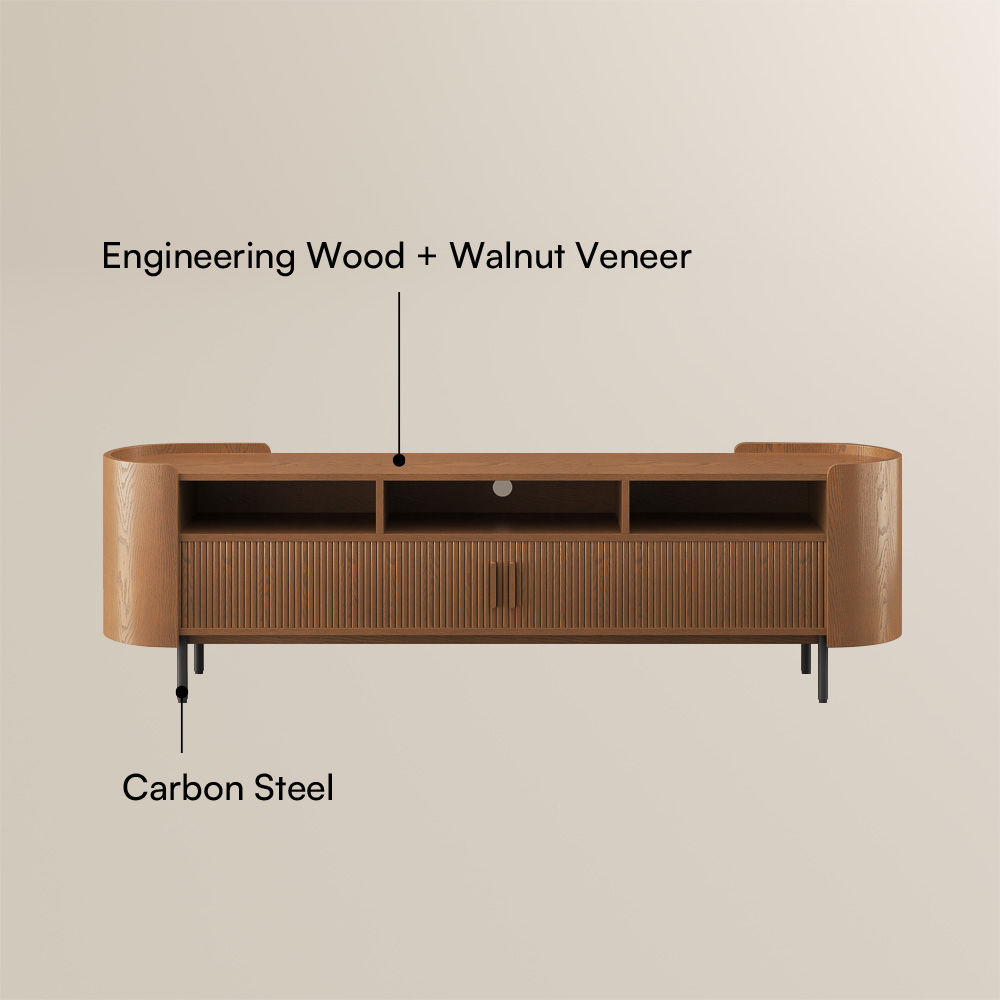 Tambour Walnut Color Engineered Wood TV Stands