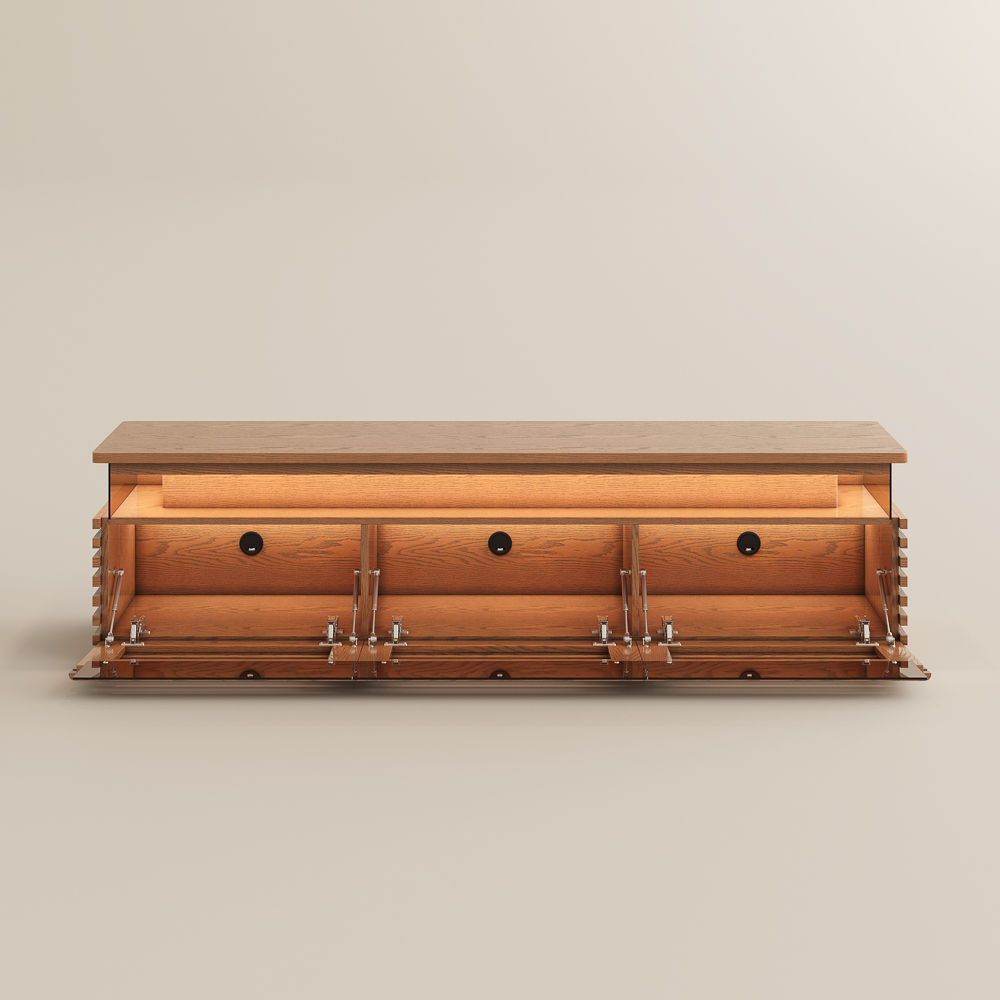 Slatted Design Walnut Color Engineered Wood TV Stands