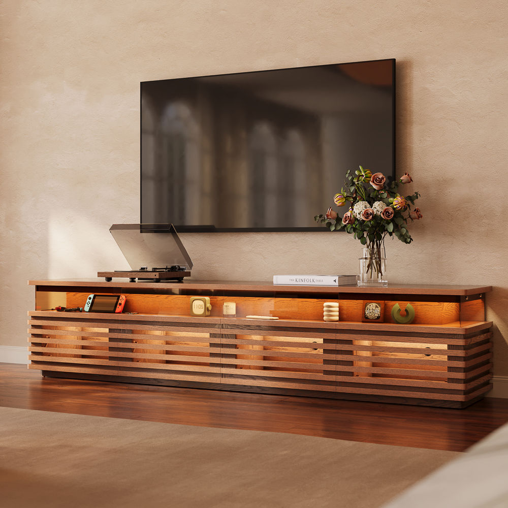 Mid Century Modern Walnut Color Engineered Wood TV Stands