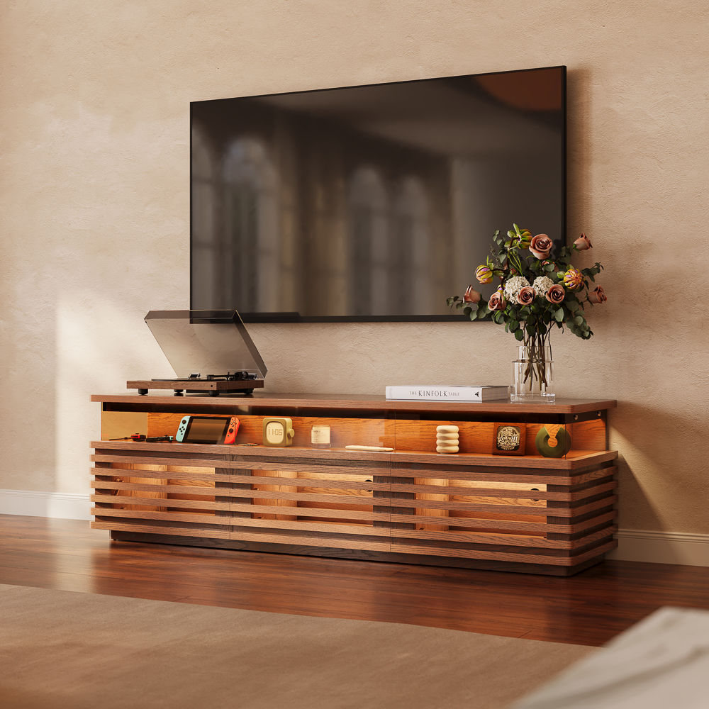 Wood Walnut Color Engineered Wood TV Stands