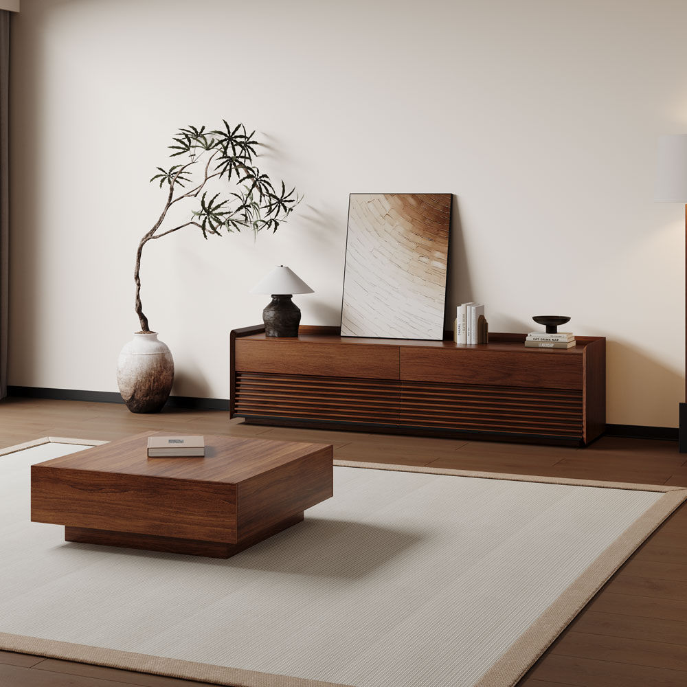 Fluted Walnut Color Plywood TV Stands