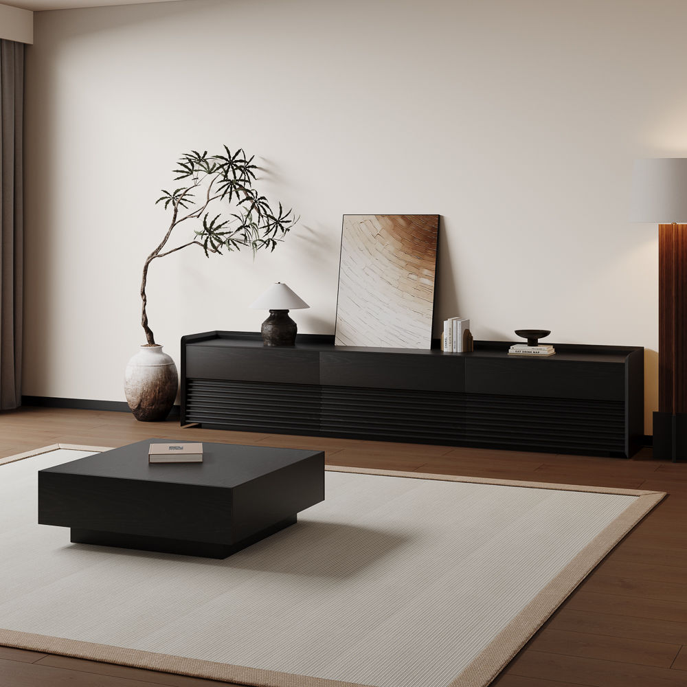 with LED Lights Black Plywood TV Stands