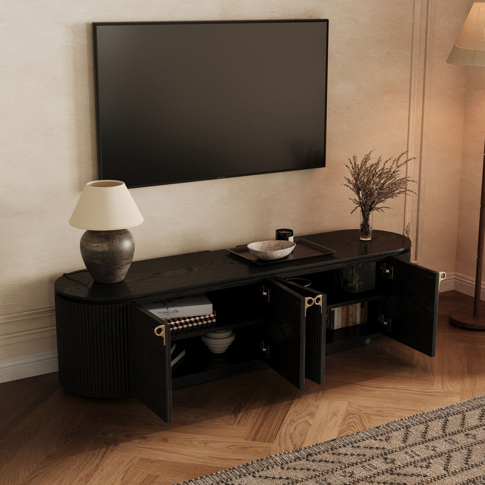 Ash Wood Black Plywood TV Stands
