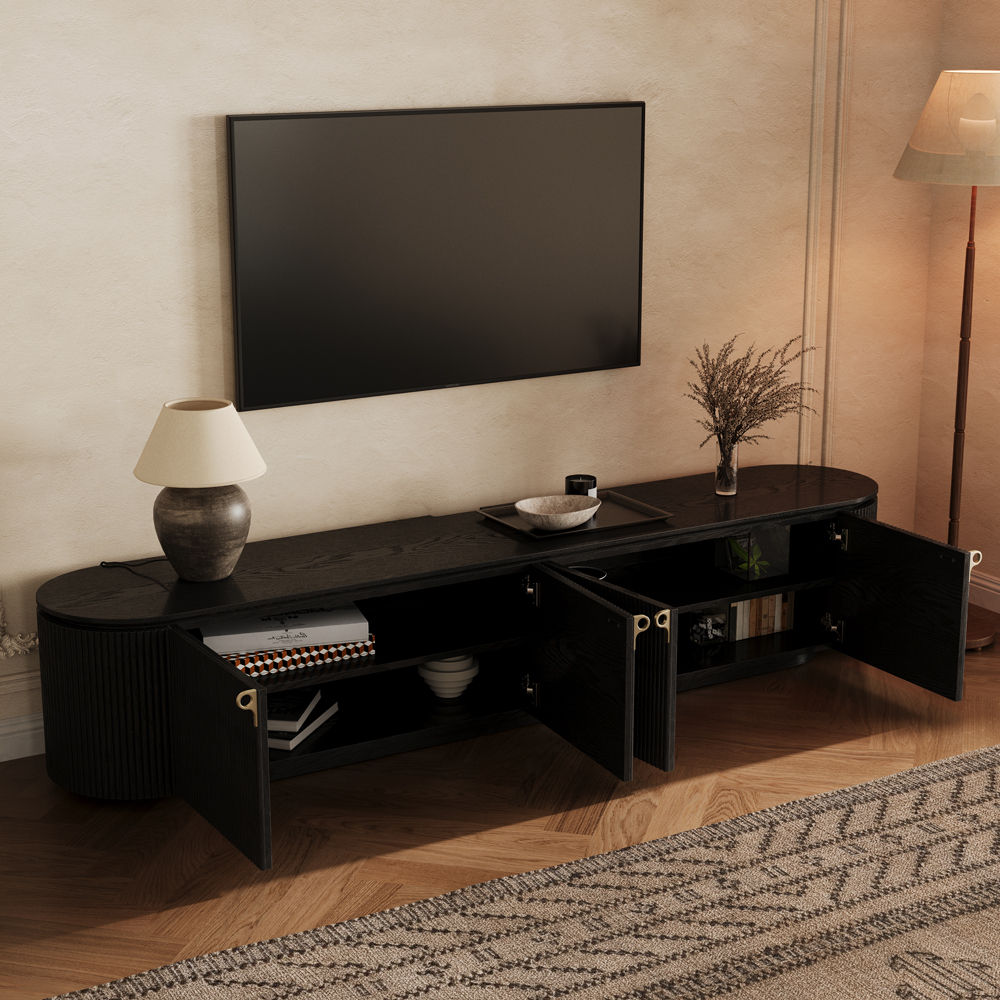 with Storage Black Plywood TV Stands