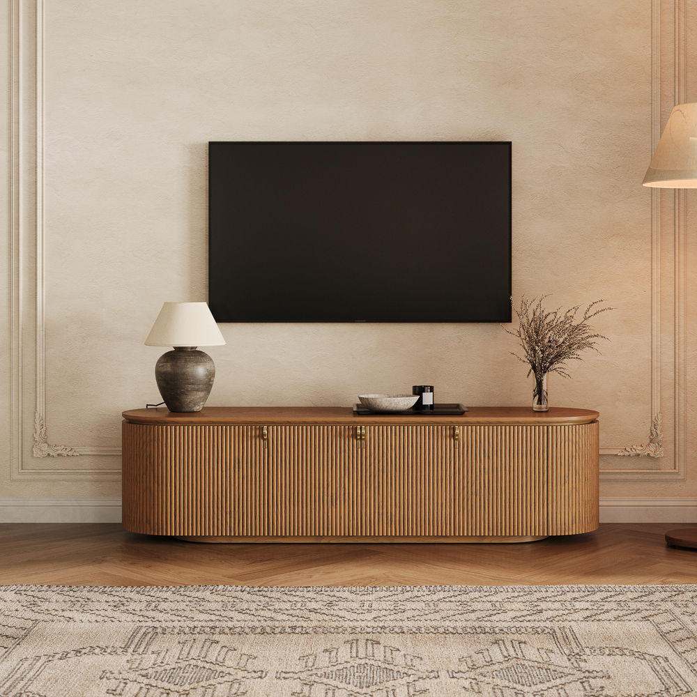Fully Assemble Walnut Color Plywood TV Stands
