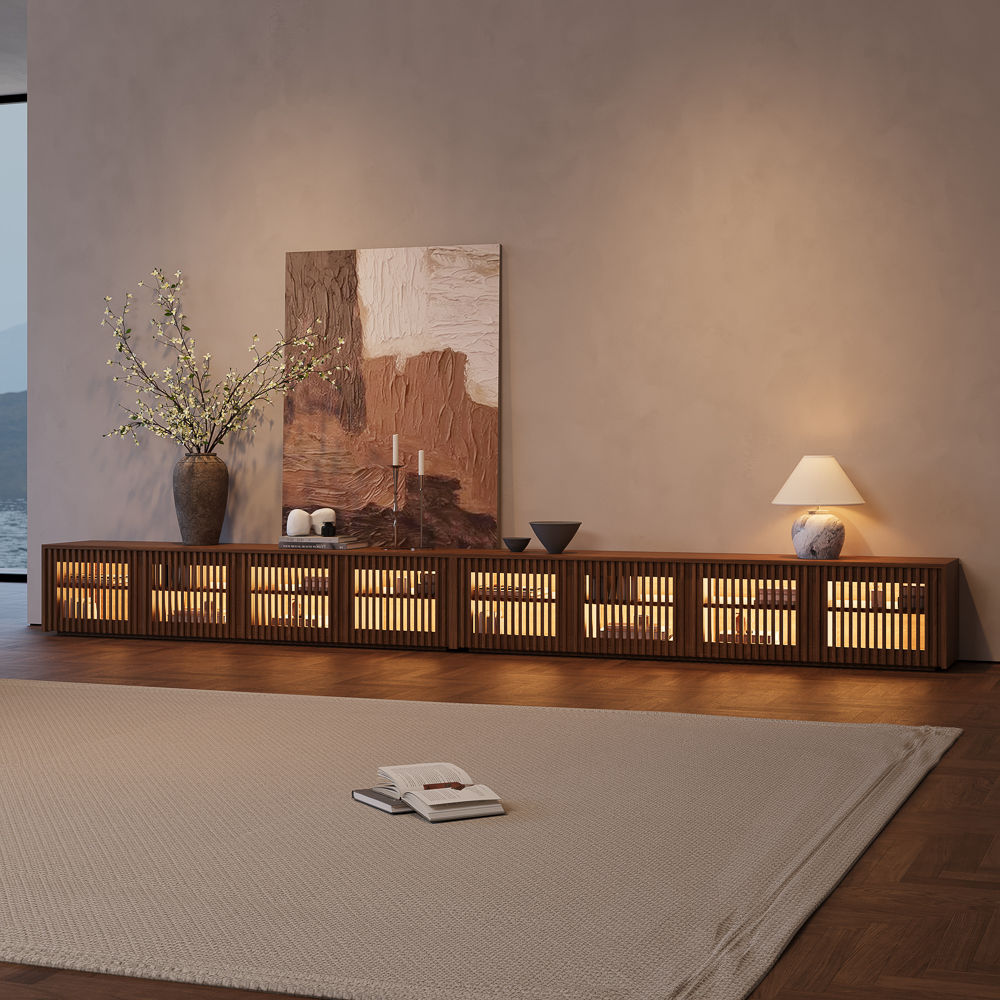 with Cabinets Walnut Color MDF TV Stands